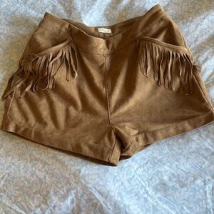 HOLLISTER SUEDE FESTIVAL SHORTS, fringe, satin lined, perfect for summer
